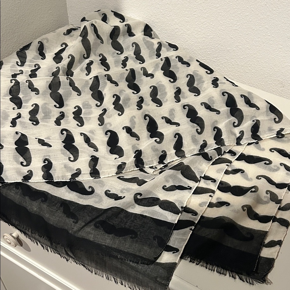 Black and White Mustache Scarf